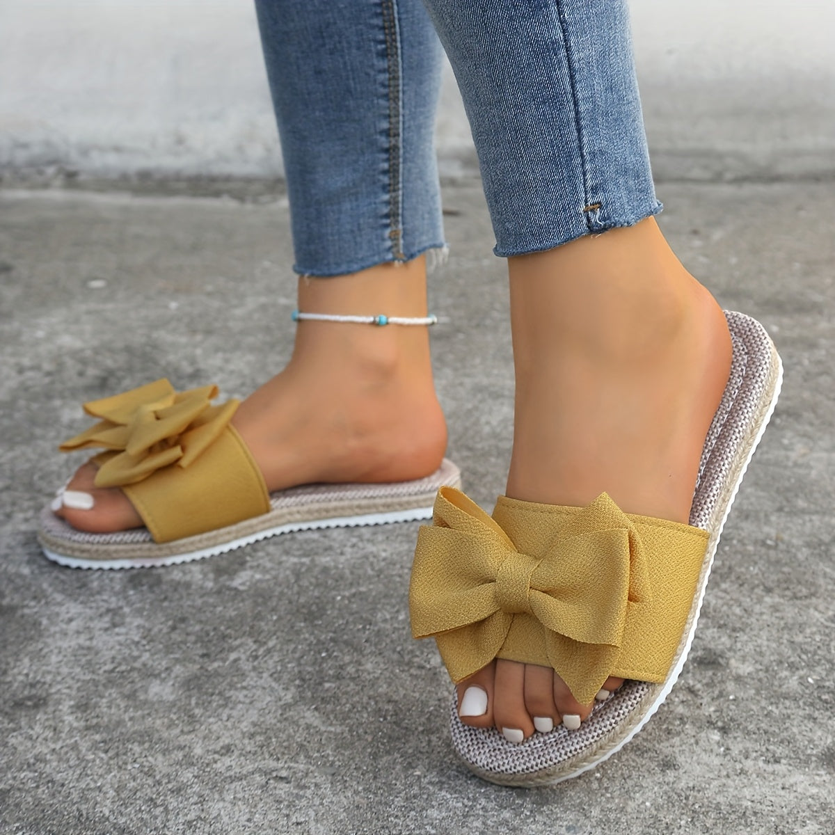 Women's Summer Sandals Flat Slides with Cushioned Insoles and Bow Design