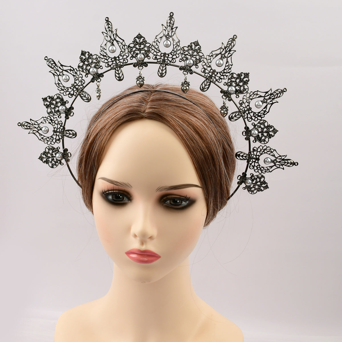 Vintage Gold Hair Crown Tiara with Faux Pearl Headband for Women