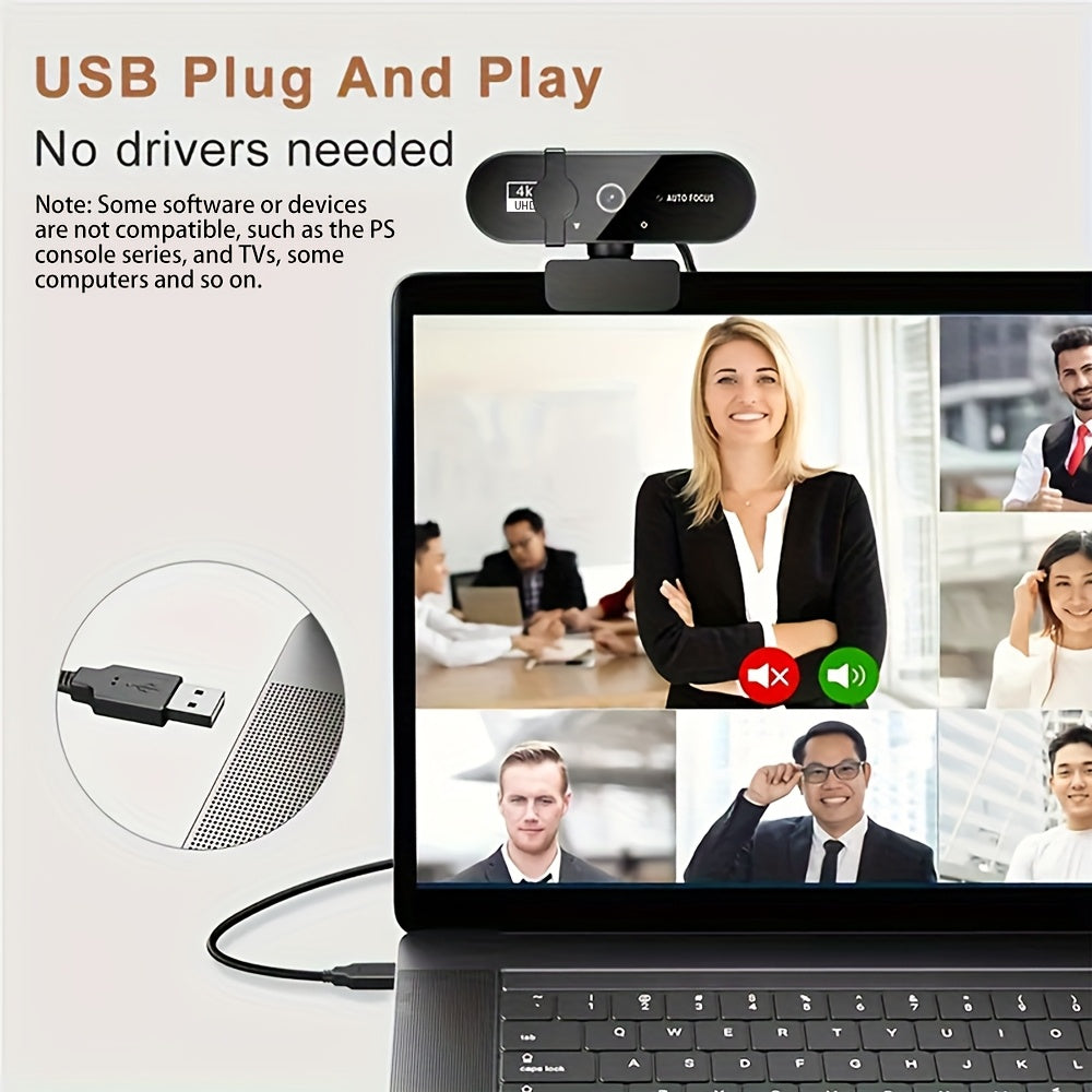 2K 4K Ultra HD vebkamerasi, o'z-o'zini fokuslash mikrofon bilan, o'yinlar, video konferensiyalar va noutbuk uchun