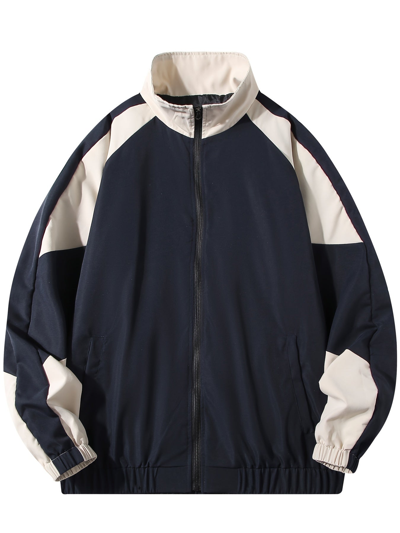 Chaqueta con cremallera de bloques de color para hombre, ligera, de poliéster, primavera y otoño, ropa urbana para exteriores