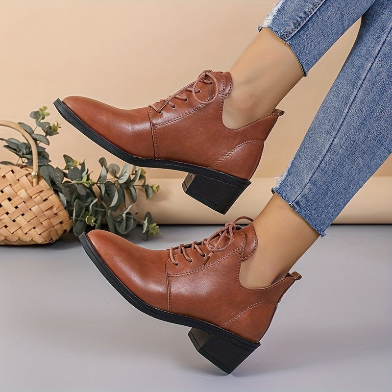 Women's Ankle Boots 2024 Solid Color Block Heel Casual Western with Hidden Height