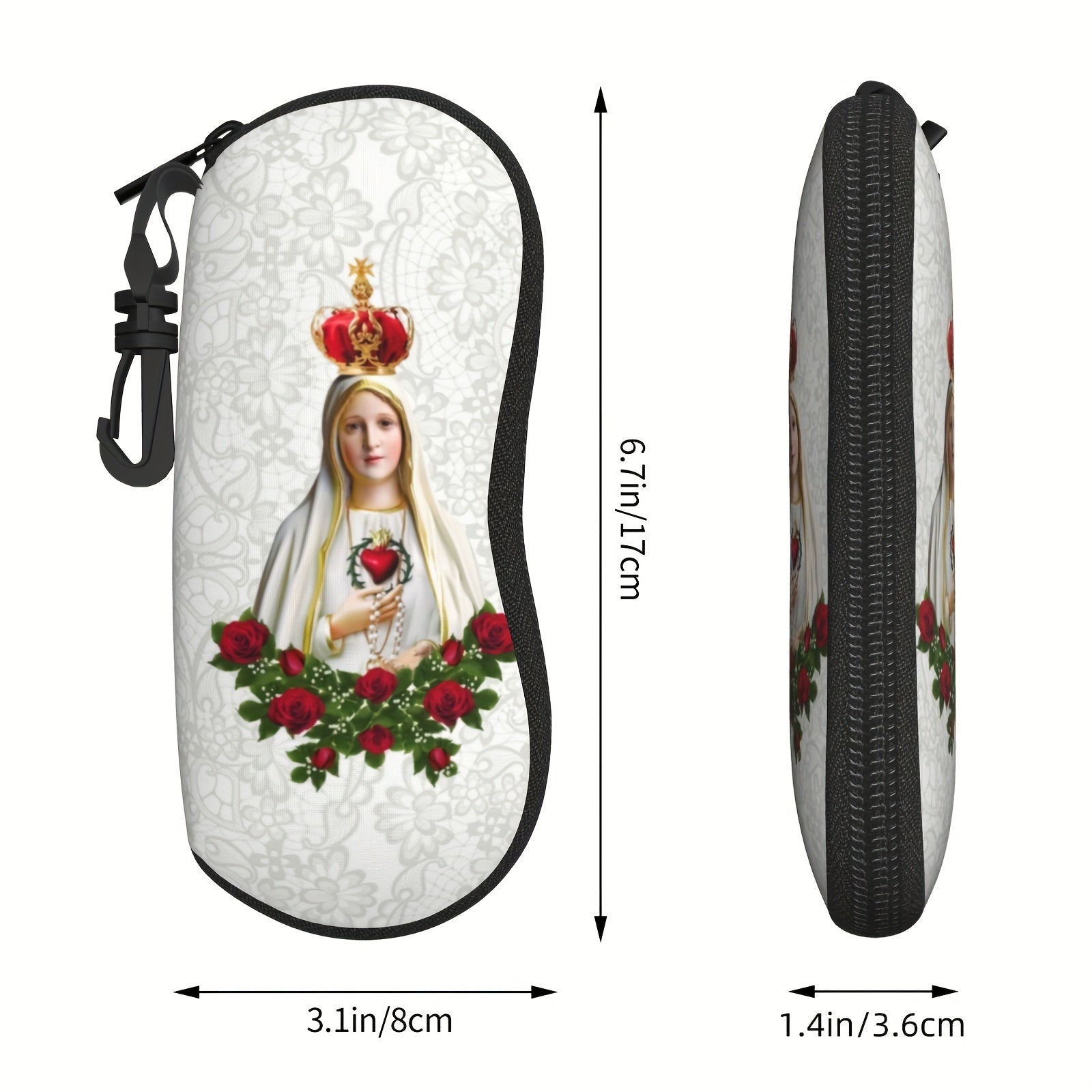 Our Lady of Fatima Virgin Mary Eyeglass Case Waterproof Neoprene with Keychain
