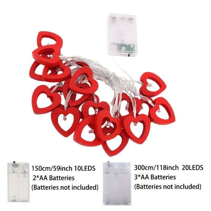 Red Heart LED String Lights Battery-Powered Valentine's Day Decorative Rope Light for Bedroom Living Room Party