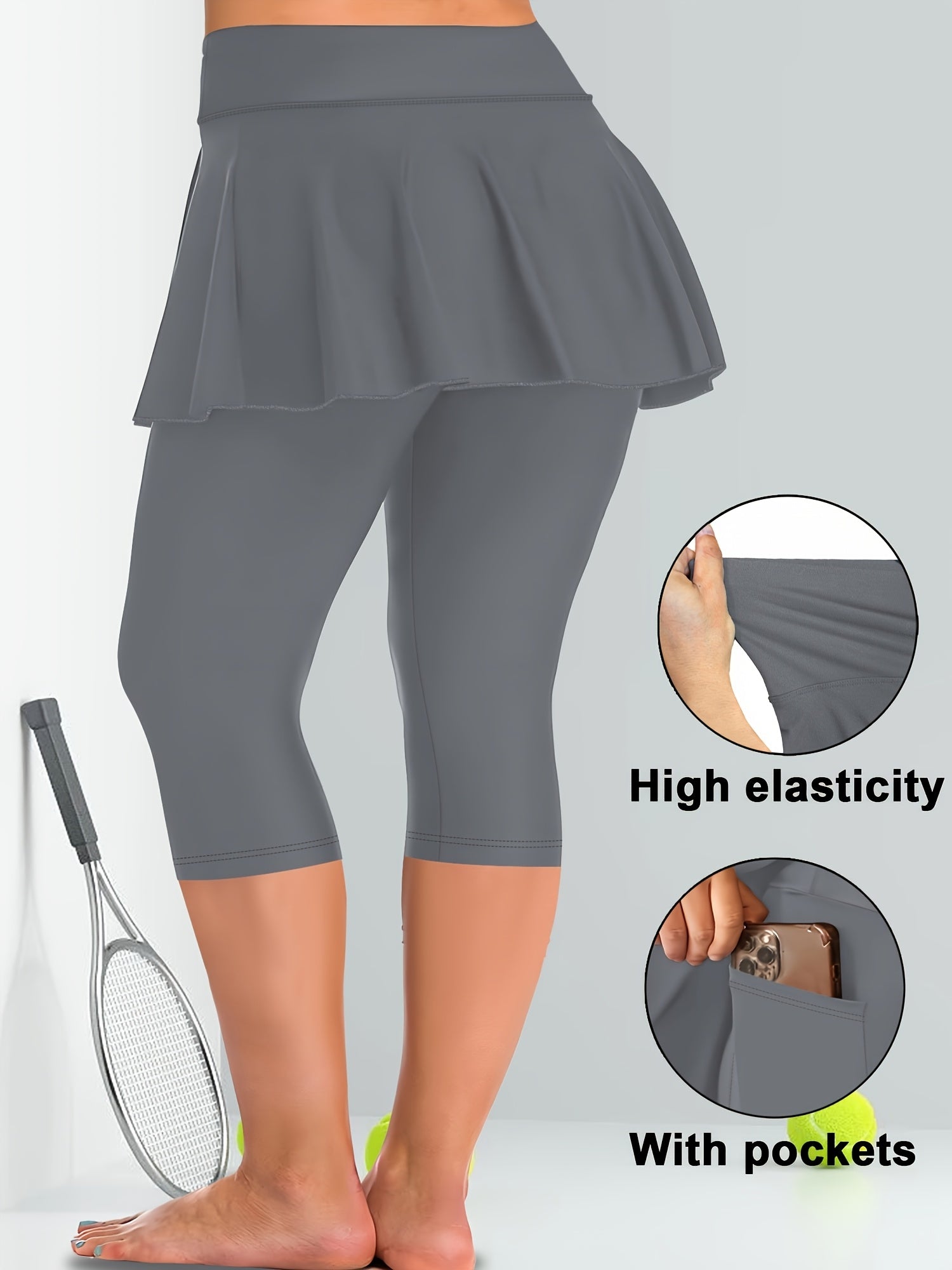 Culottes de talla grande de cintura alta con cierre y bolsillo para teléfono para deportes y uso casual