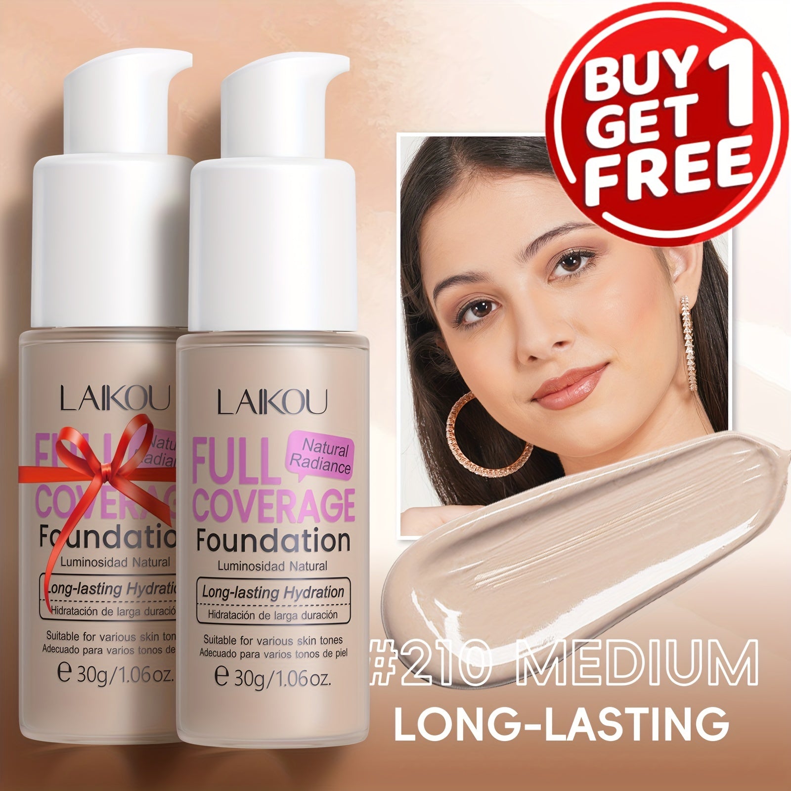 LAIKOU To'liq qoplovchi fondyushen: Namlantiruvchi, qurish mumkin bo'lgan yashirish 6 rangda. Gialuron kislotasi va nok kukuni bilan boyitilgan. Barcha teri turlariga mos keladi. Suv o'tkazmaydigan va po'latni kamaytiruvchi.