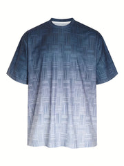 Мужская летняя повседневная футболка с геометрическим узором, короткий рукав, круглый вырез, большой размер, полиэстеровая смесь