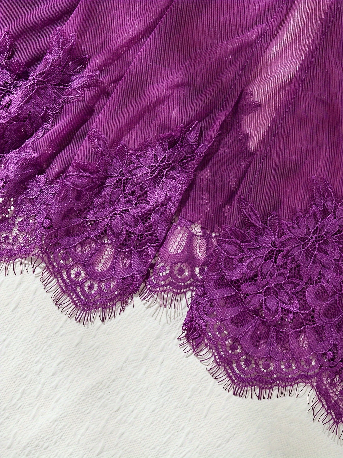 Polyester Babydoll Lingerie with Mesh, Lace Trim and Tie Closure