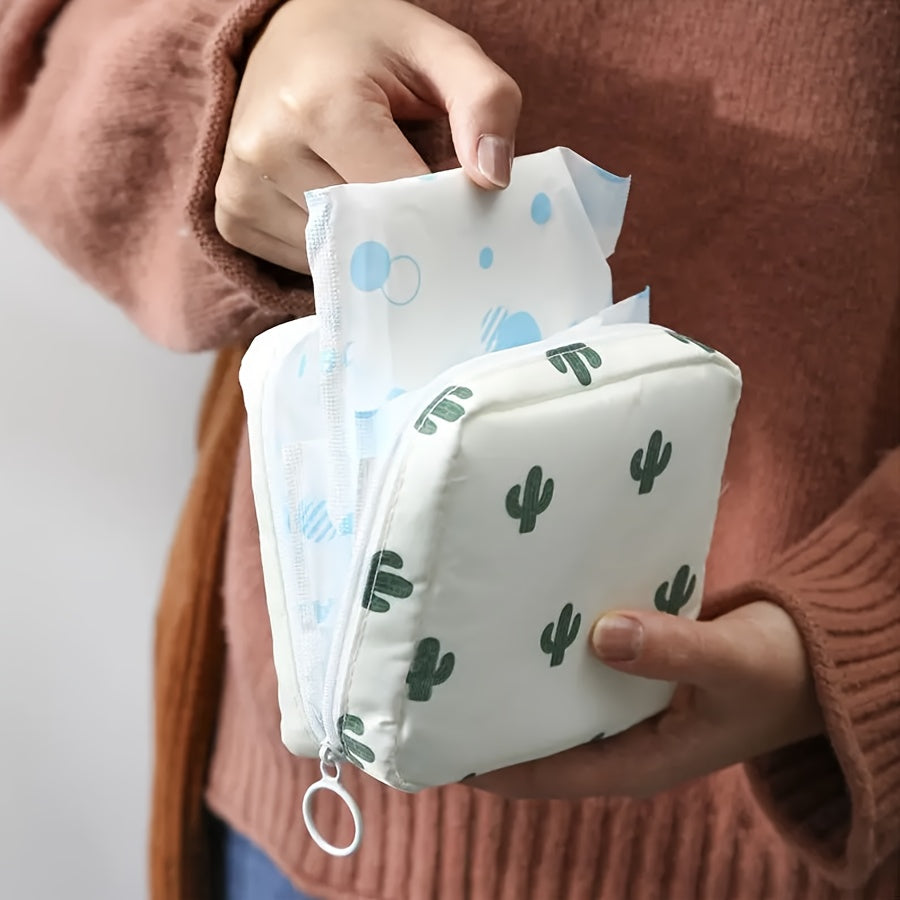 Bolsa de almacenamiento de dibujos animados para niñas para productos menstruales, duradera, portátil, rosa