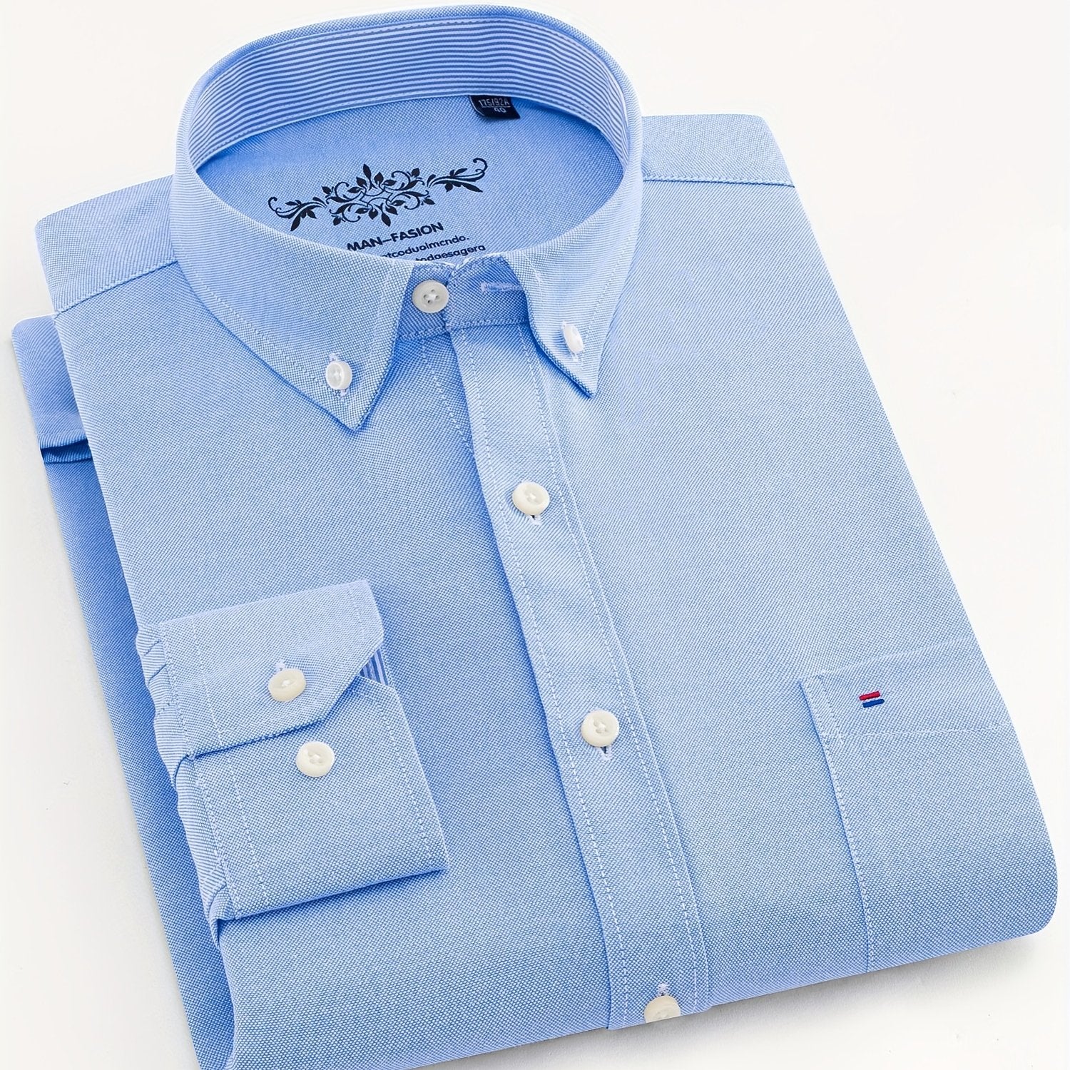 Мужская рубашка из хлопка и полиэстера однотонного цвета с длинными рукавами и карманом