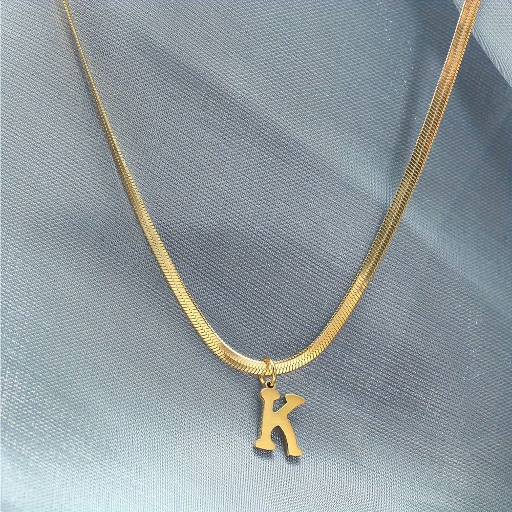 Women’s 18K Gold Plated Stainless Steel Alphabet Letter Pendant Necklace for Daily Wear
