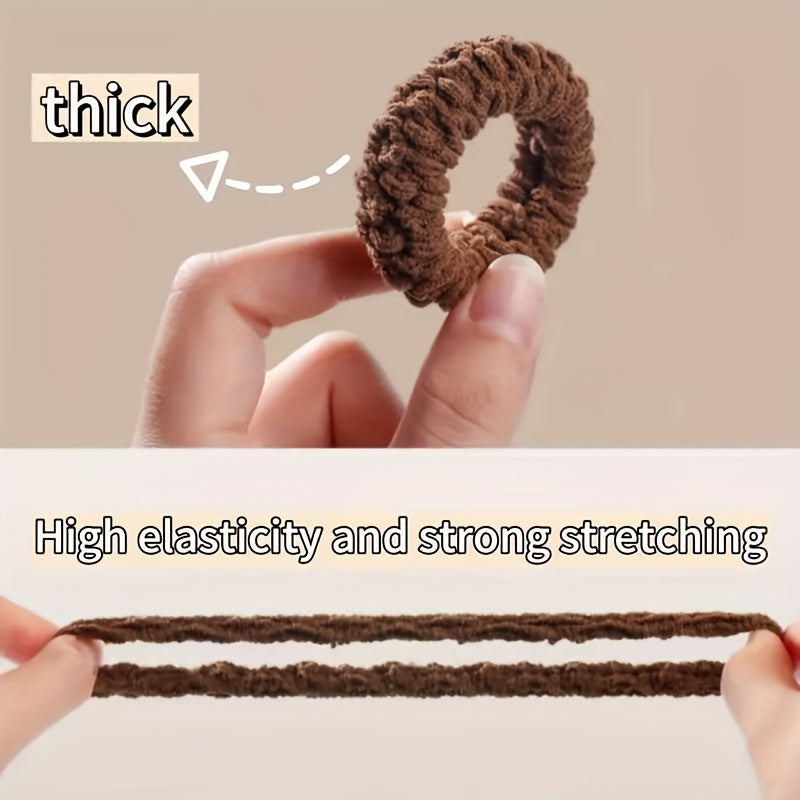 Women Thick Elastic Hair Ties Set, Soft, Solid Colors, Stylish Bun Ties