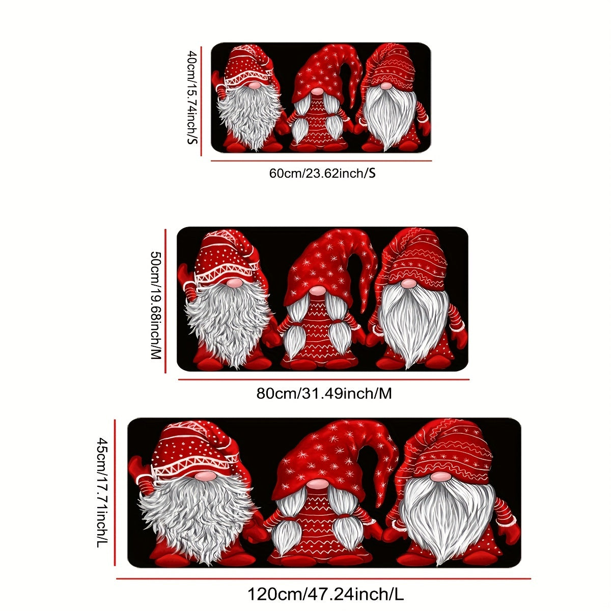 Christmas Gnome Kitchen Runner Rug Non-Slip Waterproof Stain Resistant