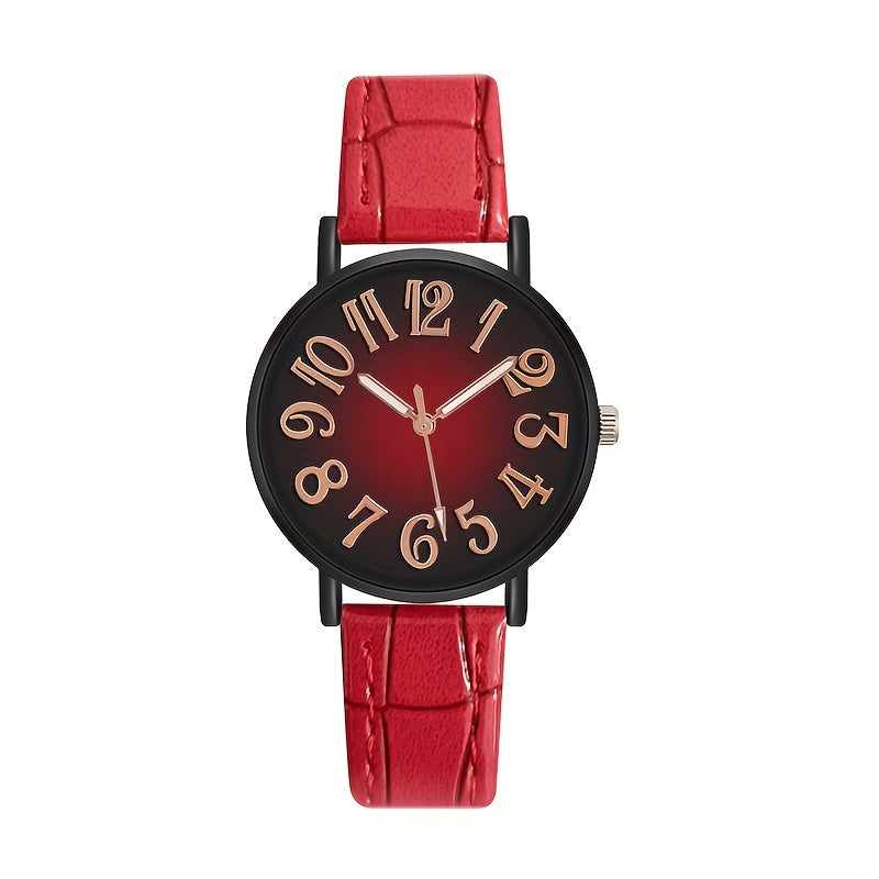 Women's Casual Quartz Watch with Retro Gradient Dial and PU Leather Band
