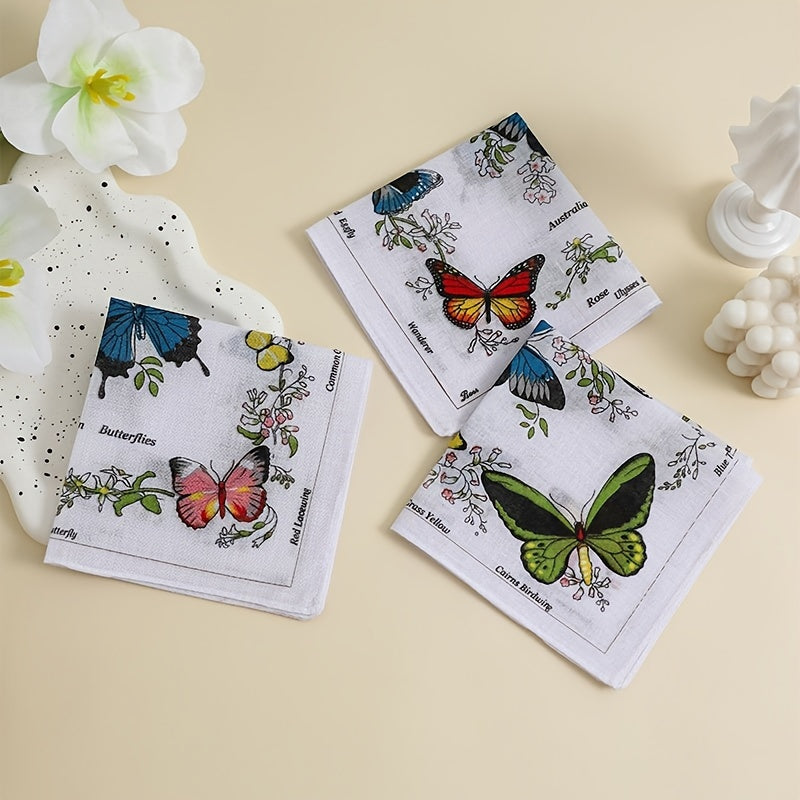 Set of 6 Cotton Handkerchiefs for Men and Women Butterfly and Bird Prints Soft and Absorbent