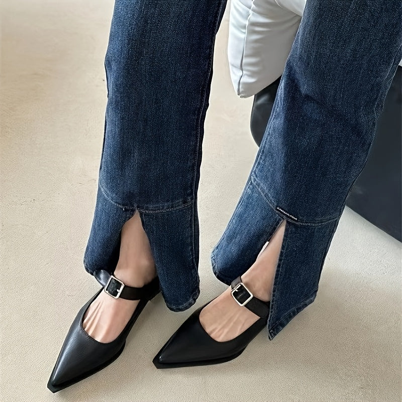 Women's High Heel Mary Jane Pumps Black Pointed Toe Single Strap Spring 2025
