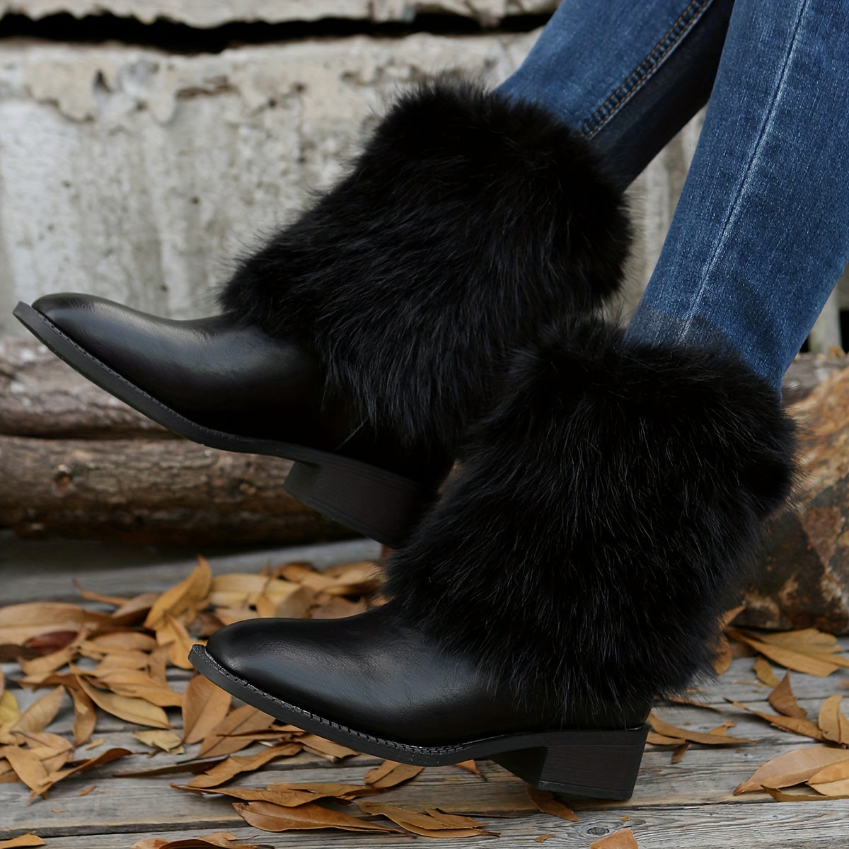 Женские ботинки из искусственного меха на осень-зиму, до середины икры, противоскользящие, теплые