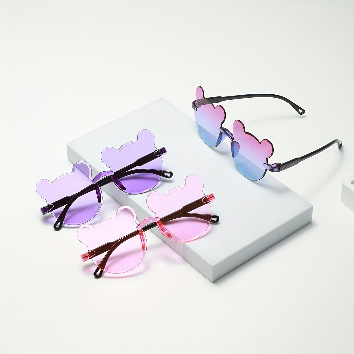 Set of 3 Cartoon Rimless Fashion Glasses with Gradient Lenses for Outdoor Activities