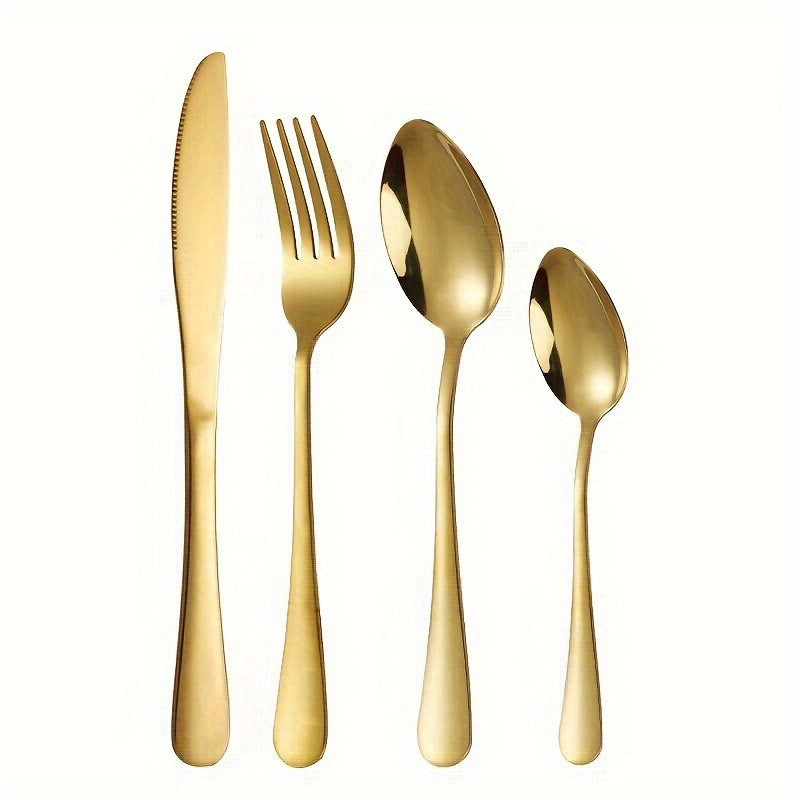 24-Piece Golden Stainless Steel Cutlery Set with Metal Stand for Home Restaurant Party