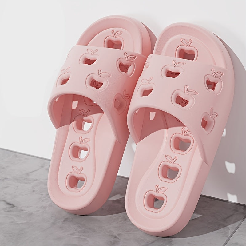 Women's Bathroom Slippers Soft Sole Quick-Dry Cute Apple Indoor Outdoor