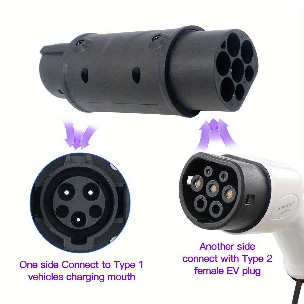 Electric Vehicle Charging Adapter Type 2 to Type 1 for 32A Vehicles