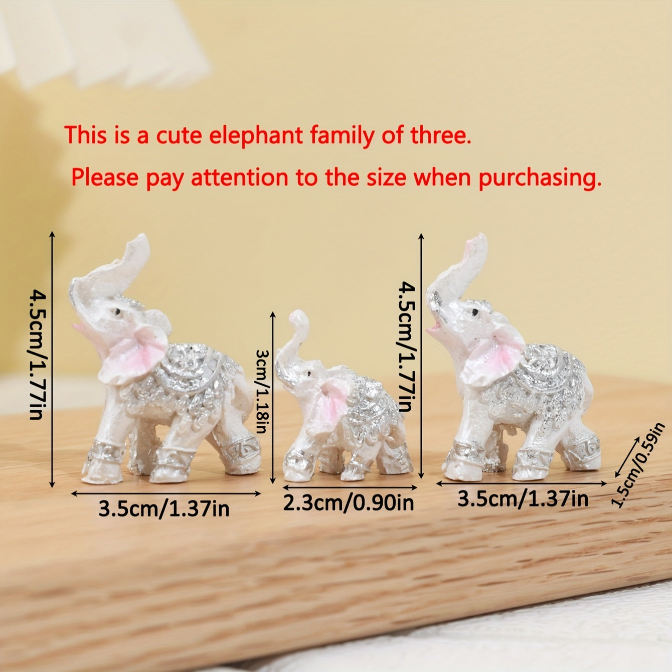Resin Elephant Family Figurines Indoor Outdoor Decor Gift No Electricity