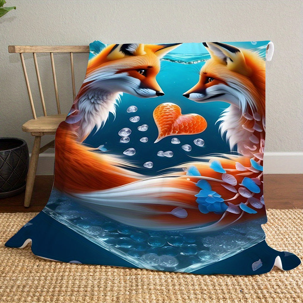Fox Print Soft Throw Blanket for All Seasons Cozy Polyester Flannel Machine Washable