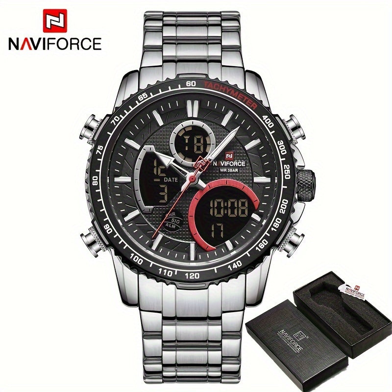 Men's Stainless Steel Wristwatch with Night Vision, Multiple Dials, Date Display