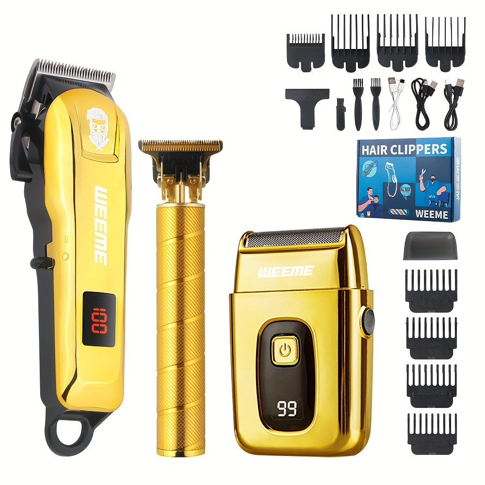 Set de recortadora de pelo eléctrica para hombres, recargable por USB, afilada, para salón y regalo