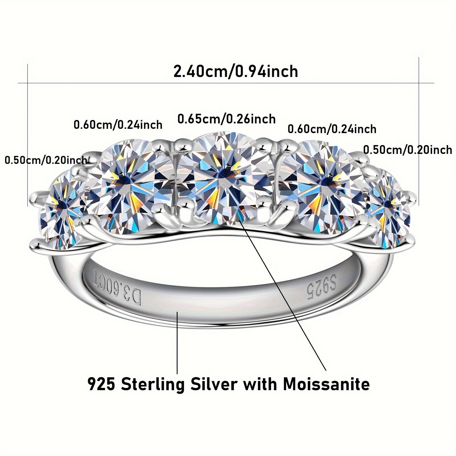 Women's Sterling Silver Engagement Ring with Moissanite 6.5mm Center Stone