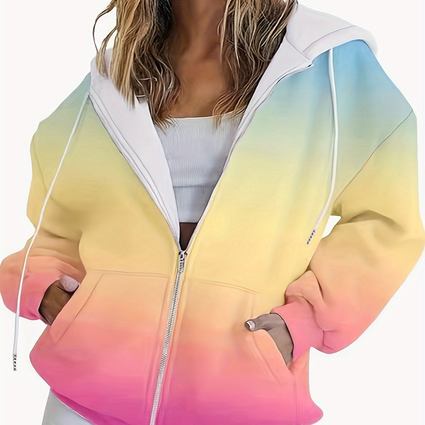 Women's Plus Size Gradient Ombre Hoodie with Zip Long Sleeve Knit