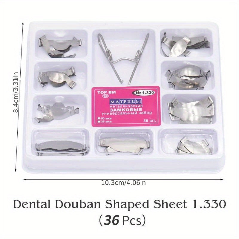 36 Pieces Dental Saddle Contoured Metal Matrices with Spring Clips for Dentistry Lab