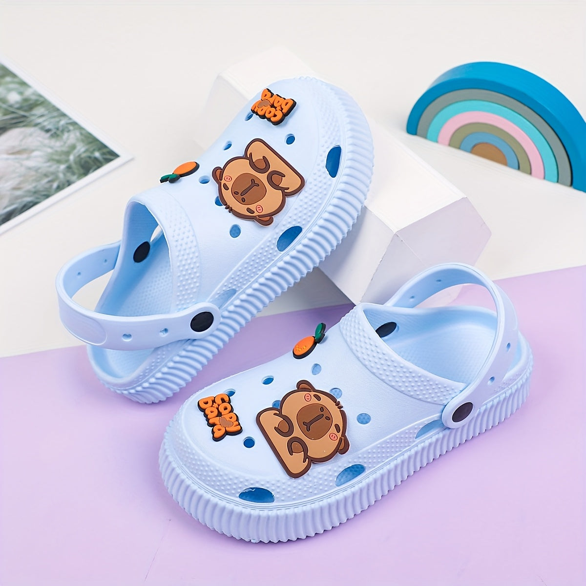 Kids Summer Cartoon Bear and Orange Slices EVA Clogs Breathable Non-Slip Shoes