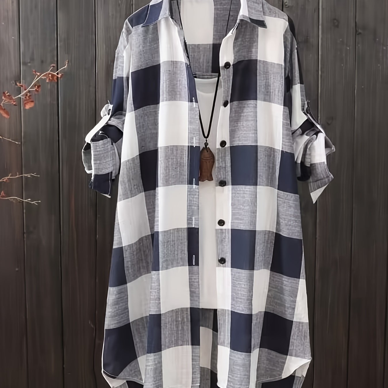 Women's Plaid Shirt Blouse Long Sleeve Button-Up Lightweight Linen Blend Casual All Seasons