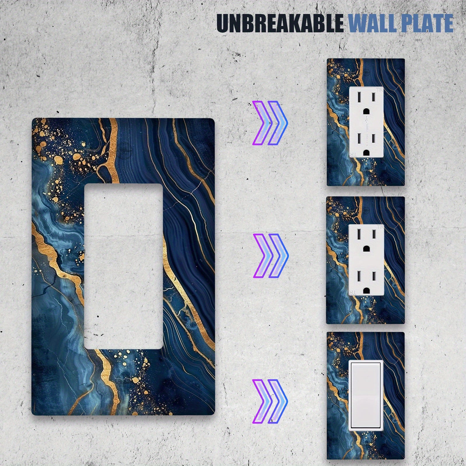 Blue Marbled Wall Plate for Bedroom and Kitchen 1 or 2 Gang