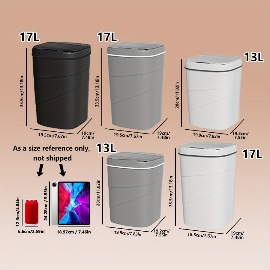 Yangi oq/gray ofis aqlli axlat qutisi, kombinatsiyalangan chiziqli dizayn, batareya bilan ishlaydi, ≤36V ishlash voltaji, ichki infraqizil sensor, batareyalar kiritilmagan, ofis, yotoqxona va