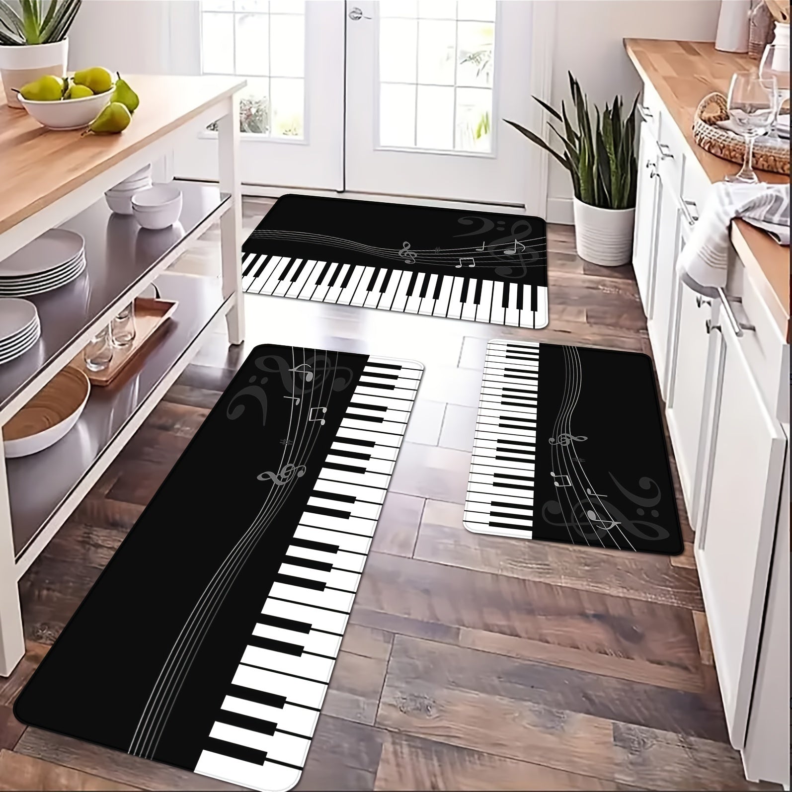Piano Key Kitchen Floor Mat Non-Slip Waterproof Oil-Proof Soft Flannel