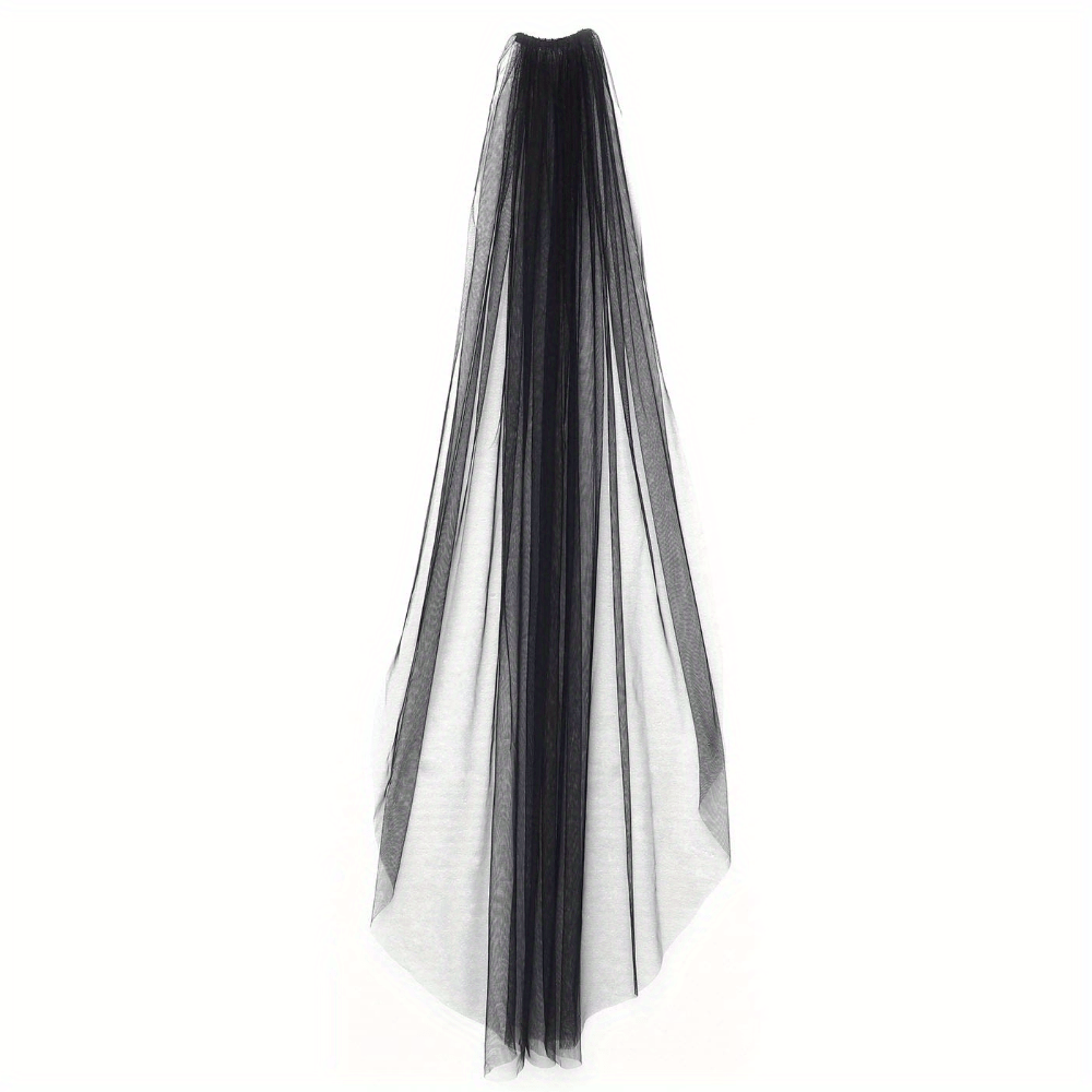 White Black Tulle Bridal Veil with Comb Single Tier for Weddings