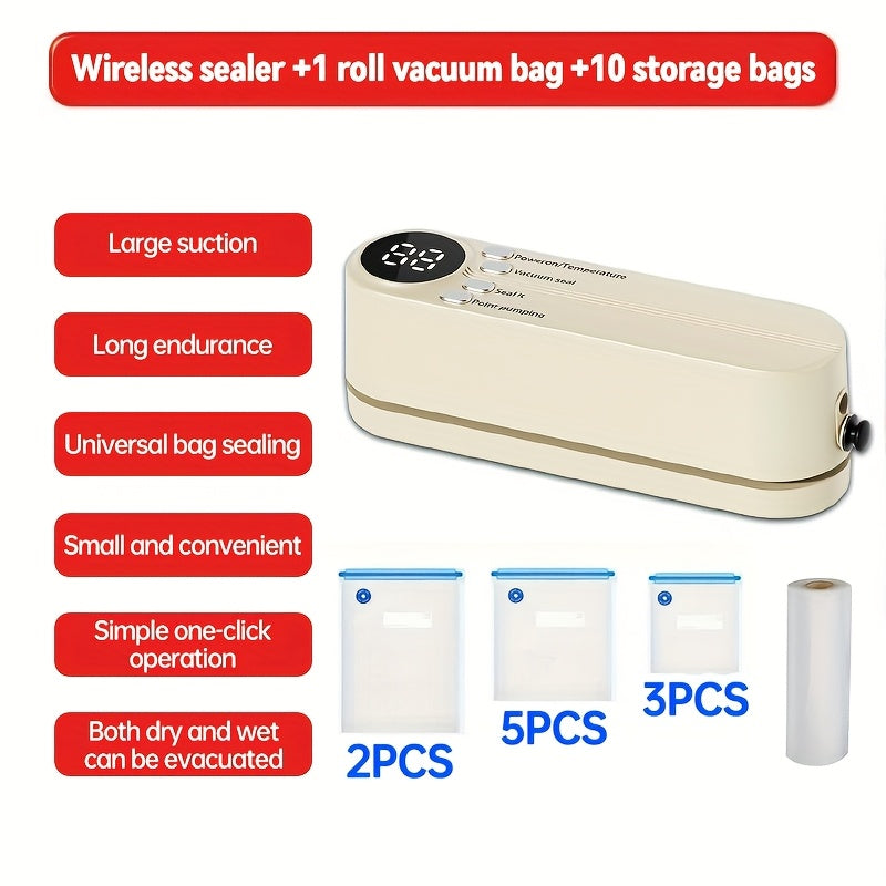 Selladora al vacío portátil con operación manual y batería recargable por USB para uso en la cocina