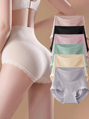 Women's High Waist Solid Panties Breathable Tummy Control Briefs 6 Pack