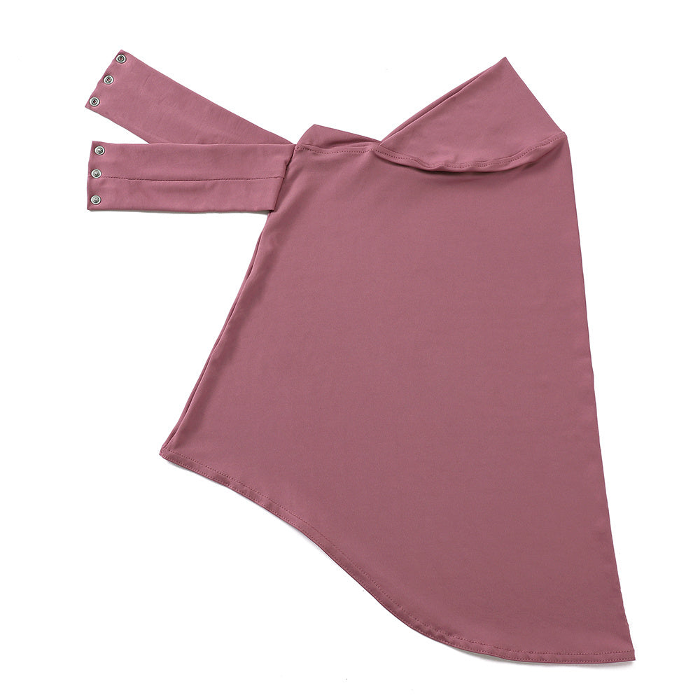 Ayollar uchun polyester sport hijabi, tugma bilan bosilgan chin qopqog'i va to'liq boshqovak, bir xil rangda