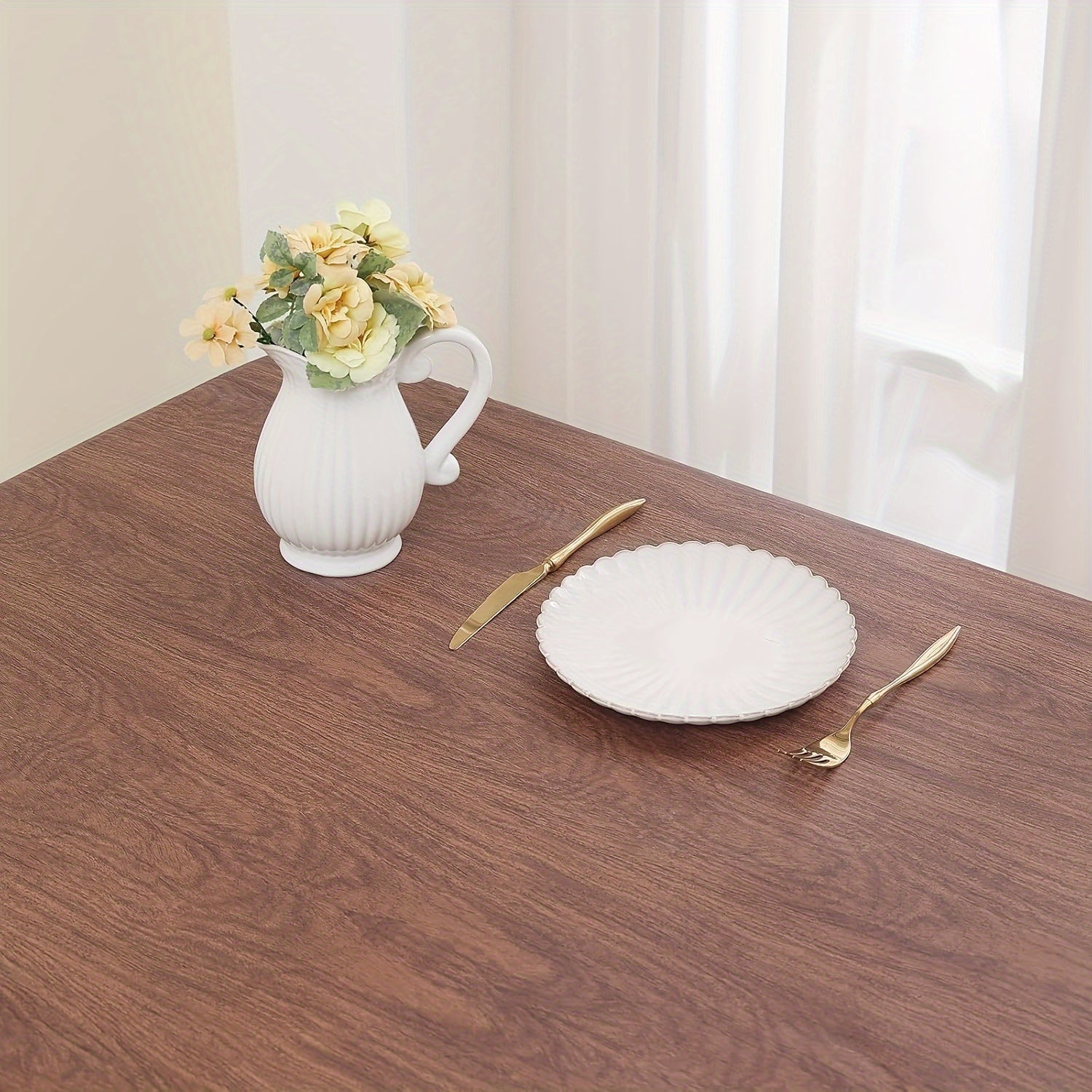 Earth Toned Wood Grain Vinyl Tablecloth Waterproof Indoor Outdoor Picnic Camping Durable