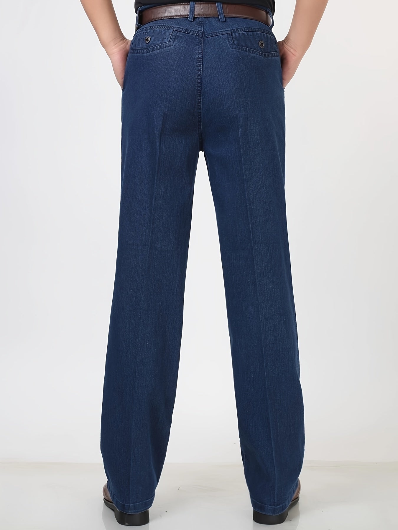 Men's Washed Denim Trousers with Pockets High Waist Straight Leg Casual Summer Outdoor