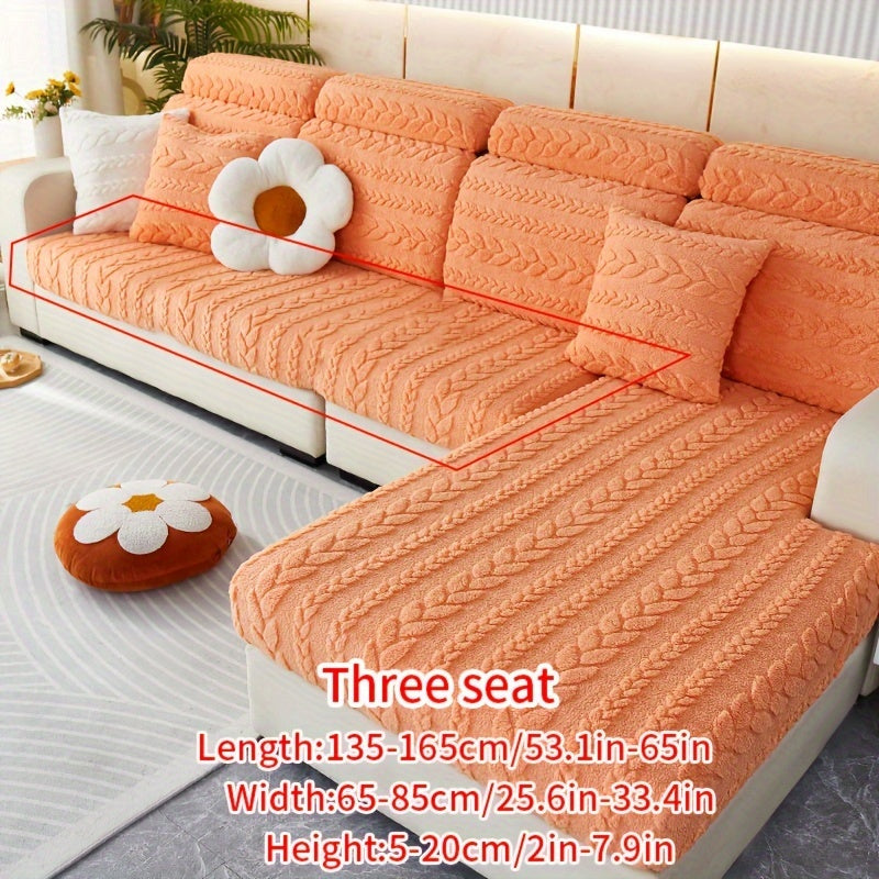 Wheat Sheaf Pattern Plush Sofa Cover Elastic Fit for 1-4 Seater Non-Slip Machine Washable