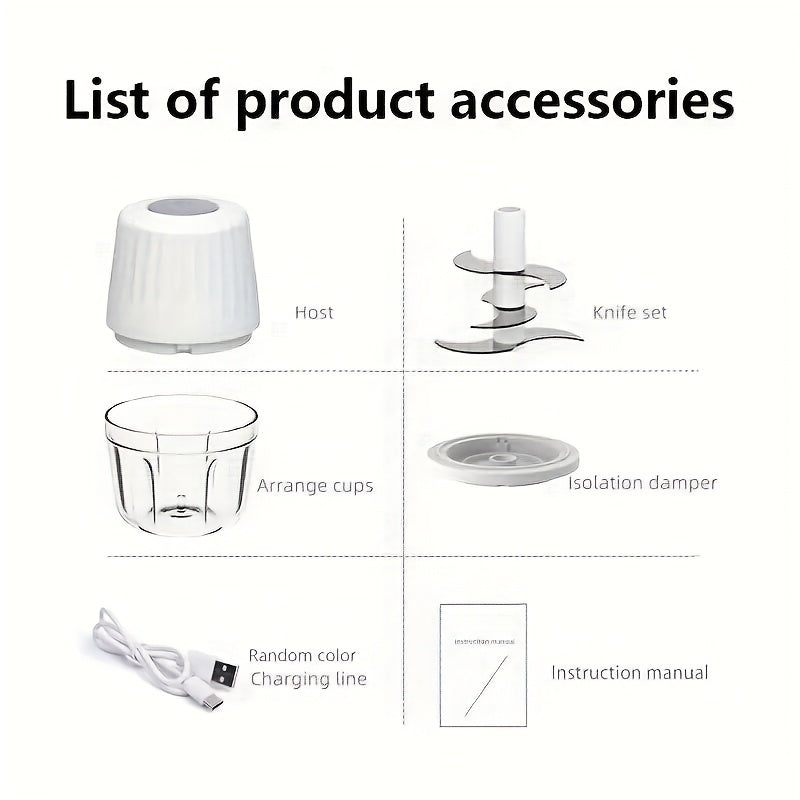 Mini Kitchen Garlic Press Chopper USB Rechargeable Electric Food Processor 3-in-1