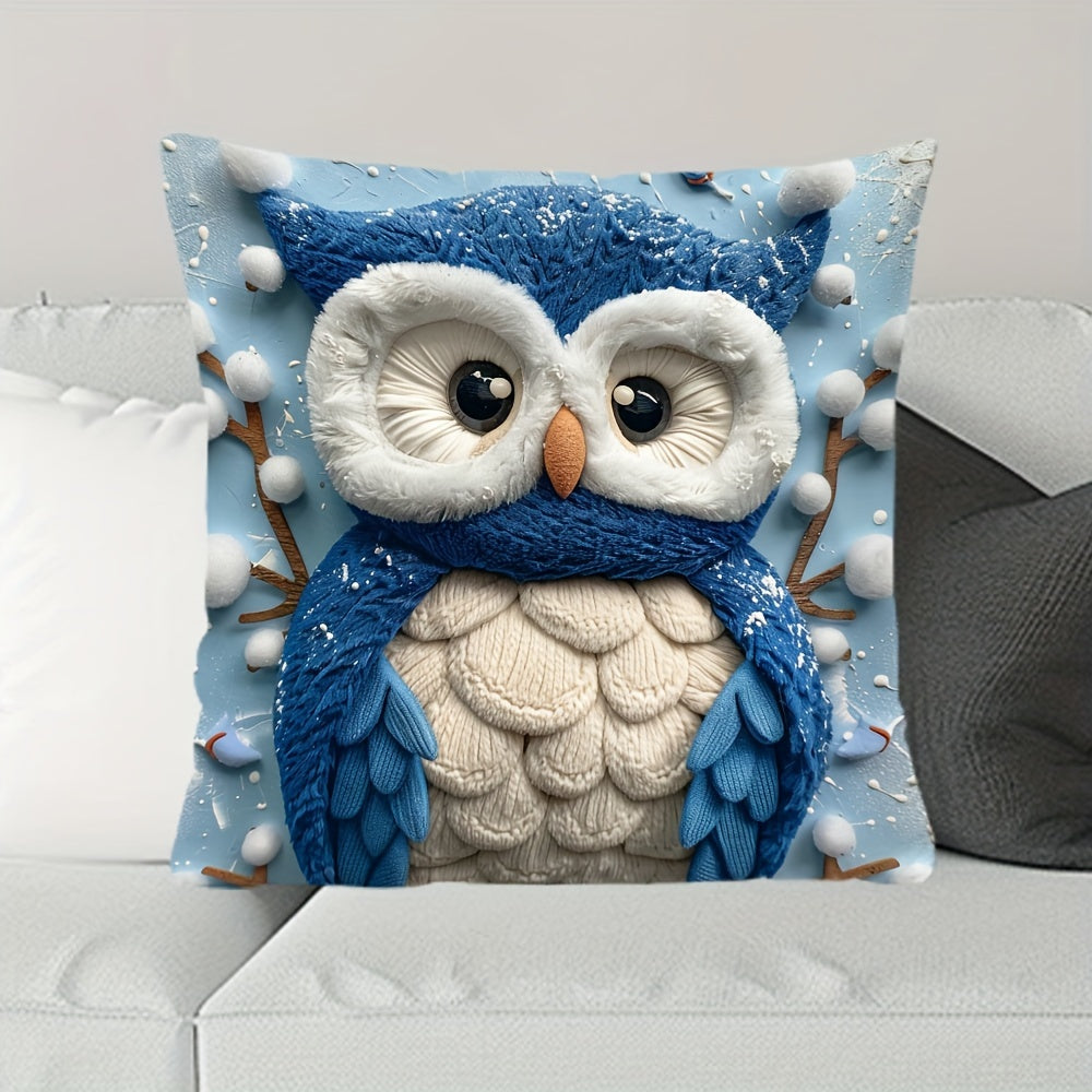 Christmas Owl Pillow Cover 44.96cm Square Digital Print Sofa Bedroom Decor