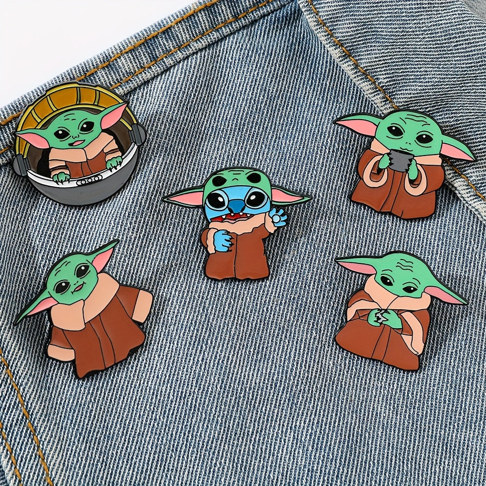 6 ta Yoda Enamel Pins to'plami, minimal alloy broochlar sumkalar va kiyimlar uchun