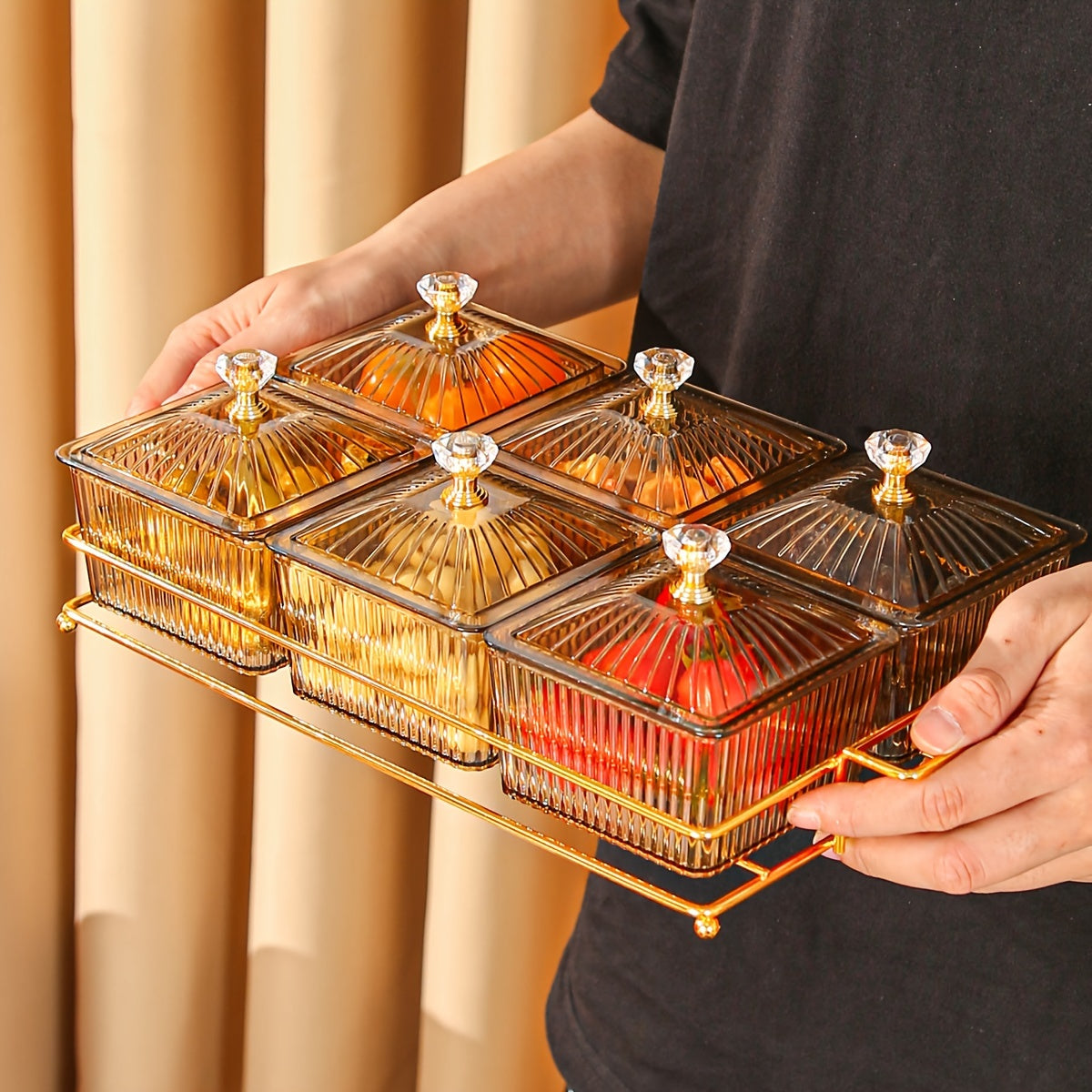 Holiday-Themed Dried Fruit Platter with Multiple Compartments for Snacks and Desserts