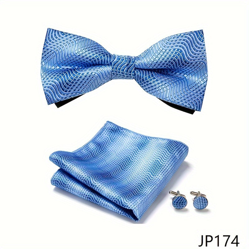 Men's Blue Polyester Tie and Pocket Square Set Floral Pattern for Formal Events