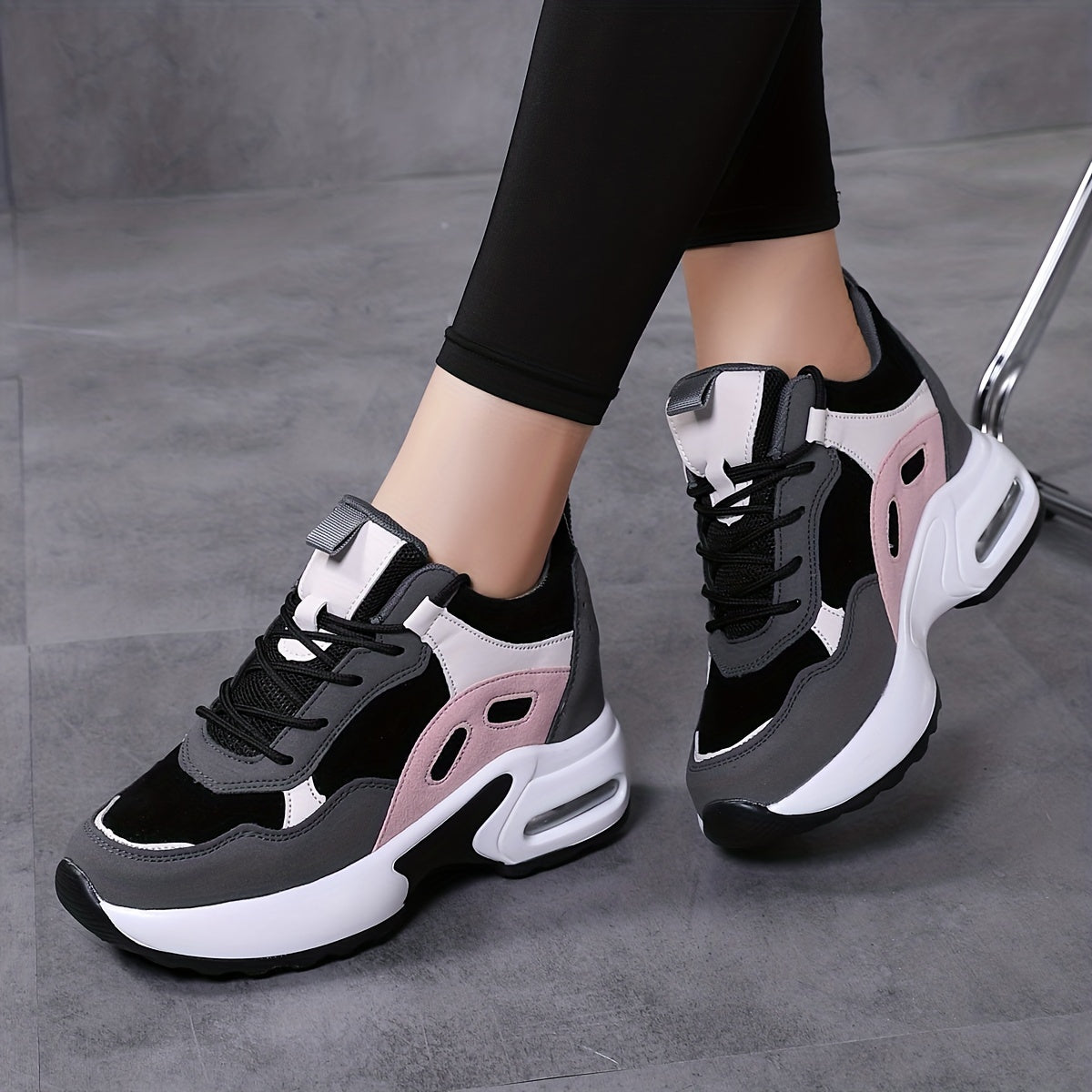 Zapatillas de plataforma con bloques de color para mujer, con cordones y amortiguación de aire