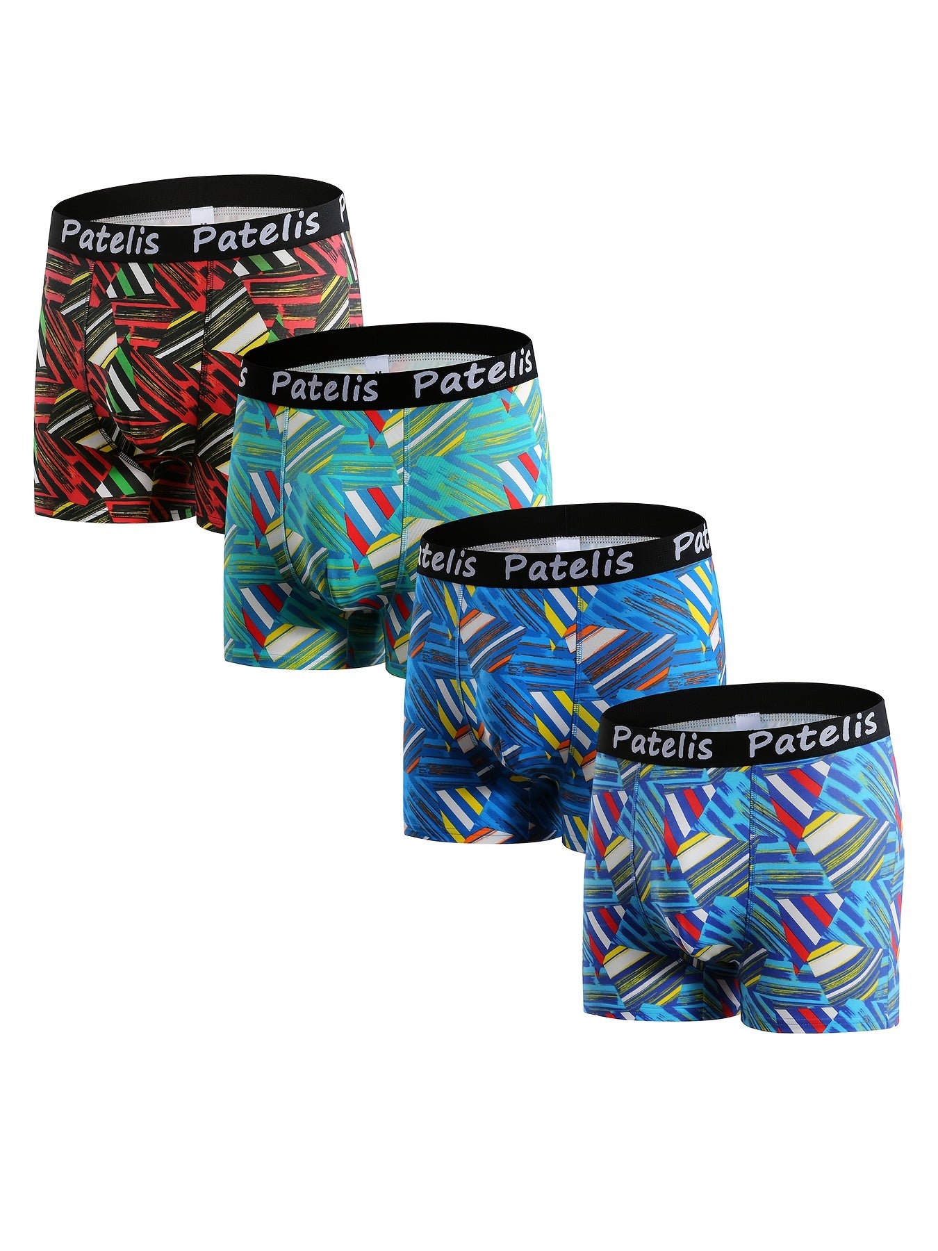 Men's Plus Size Boxer Briefs 4 Pack Breathable Quick Dry Cotton Geometric